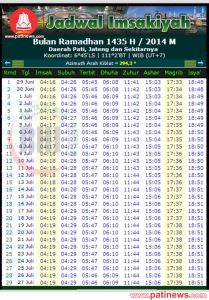 Jadwal Imsakiyah Ramadhan 1435 H/2014 untuk Wilayah Pati dan Sekitarnya 